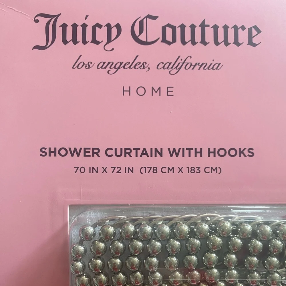 Juicy Couture Pink & Black Rose Logo Shower Curtain with Hooks Set